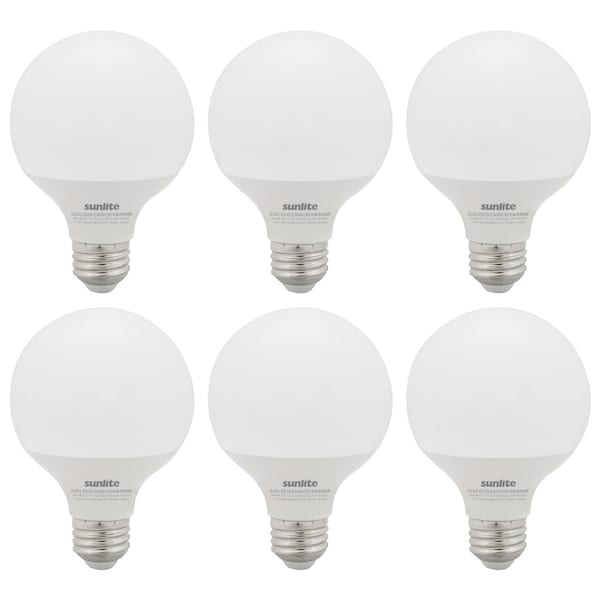 Sunlite LED G25 6W 60W Equiv E26 Base 520 Lumen Dimmable Frost Energy Star Globe Light Bulbs, 5000K, 6PK 41821-NS - main